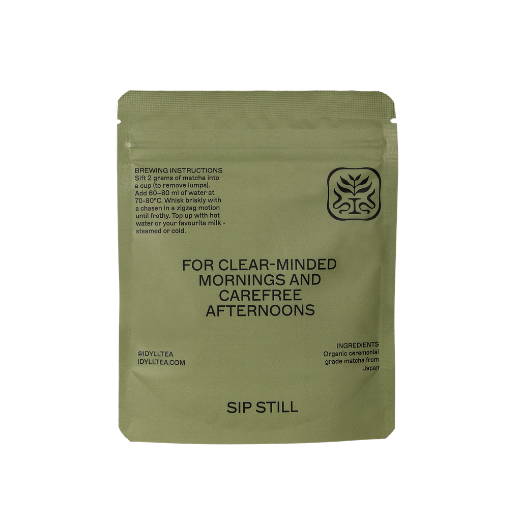 Organic ceremonial matcha pouch back by Idyll
