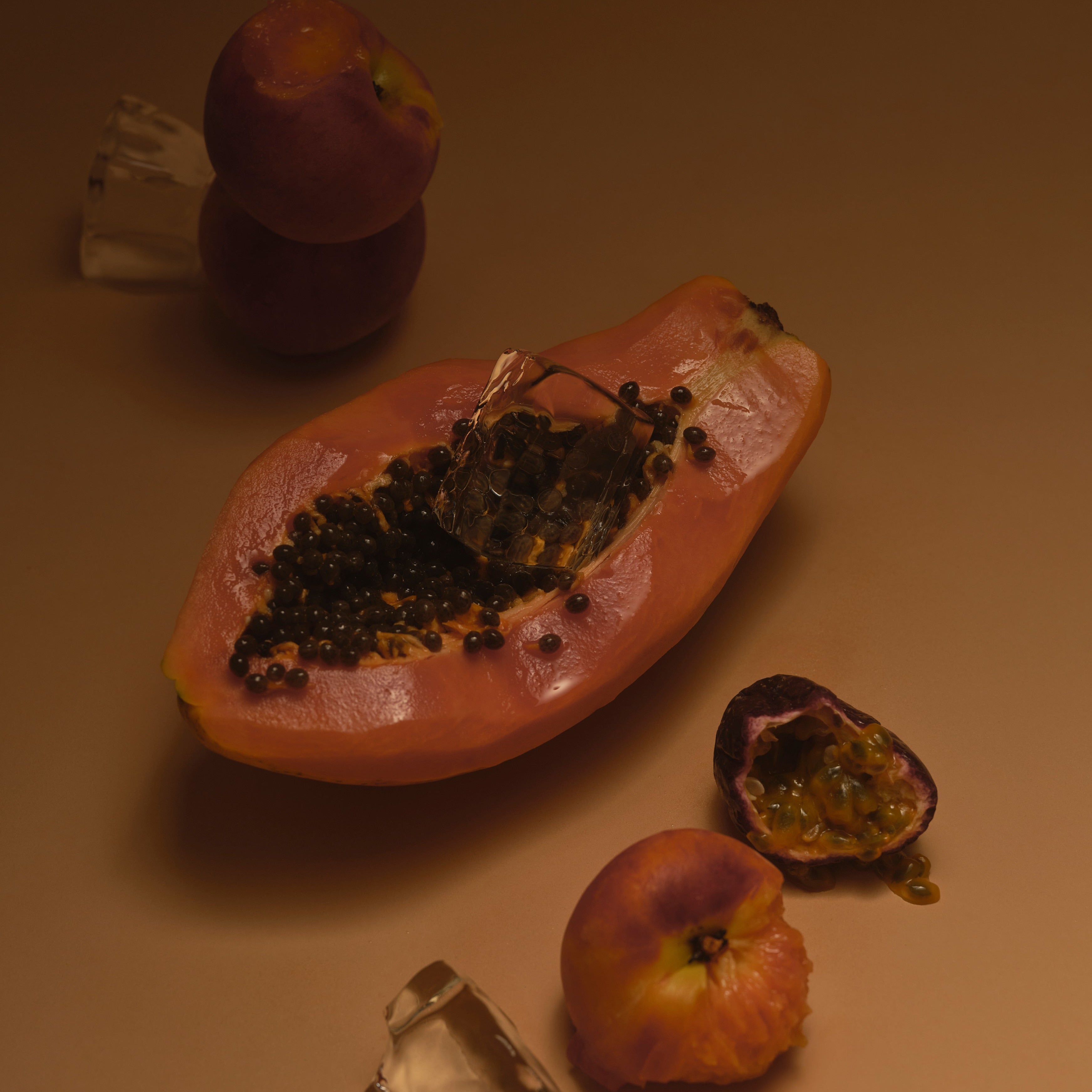 Peach iced tea ingredients of peach, passionfruit & papaya by Idyll