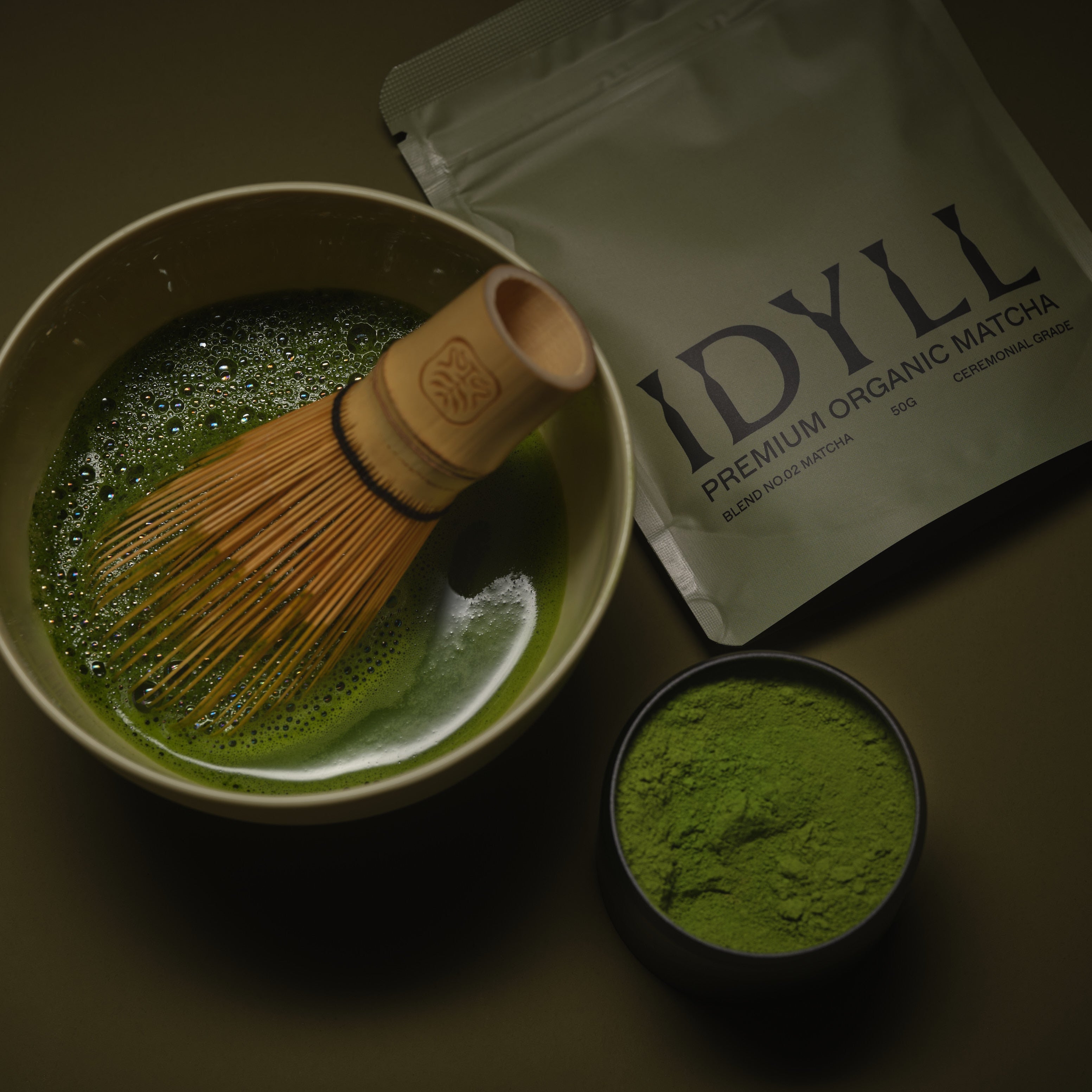 Organic ceremonial matcha gift set with pouch & chasen whisk by Idyll