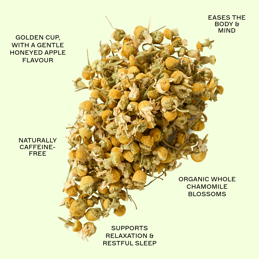 Organic Chamomile tea leaves and features by Idyll