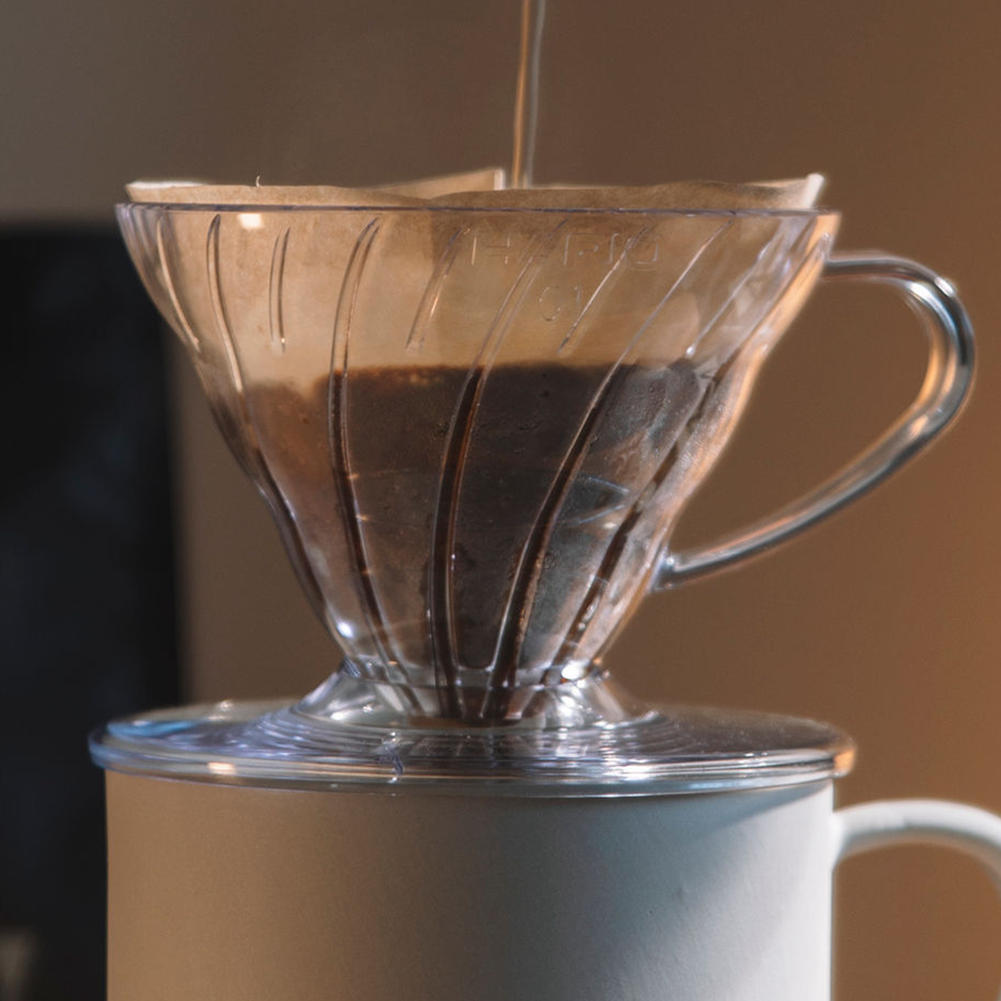 Organic chicory coffee being made as a pour over by Idyll