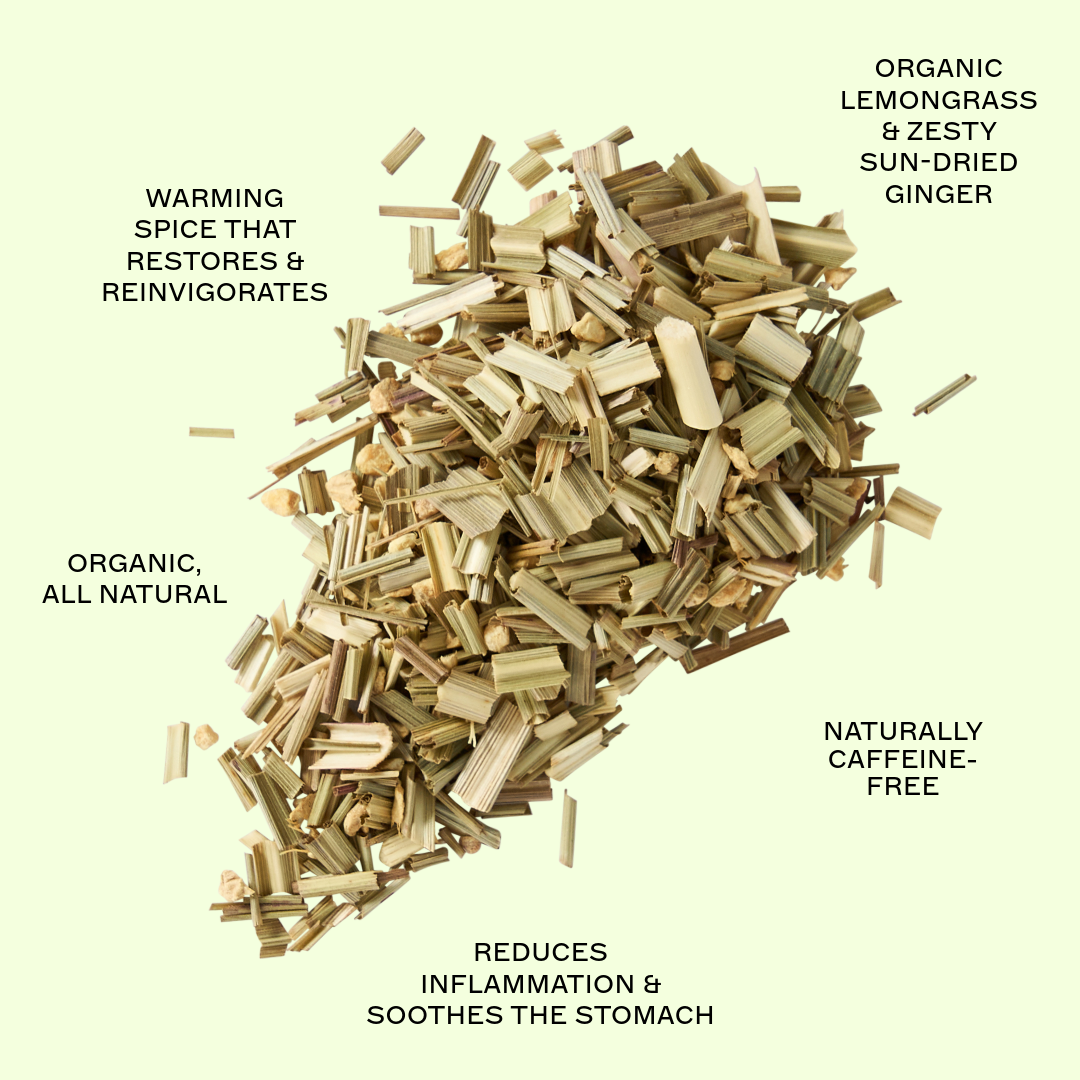 Organic Lemongrass and Ginger tea leaves and features by Idyll