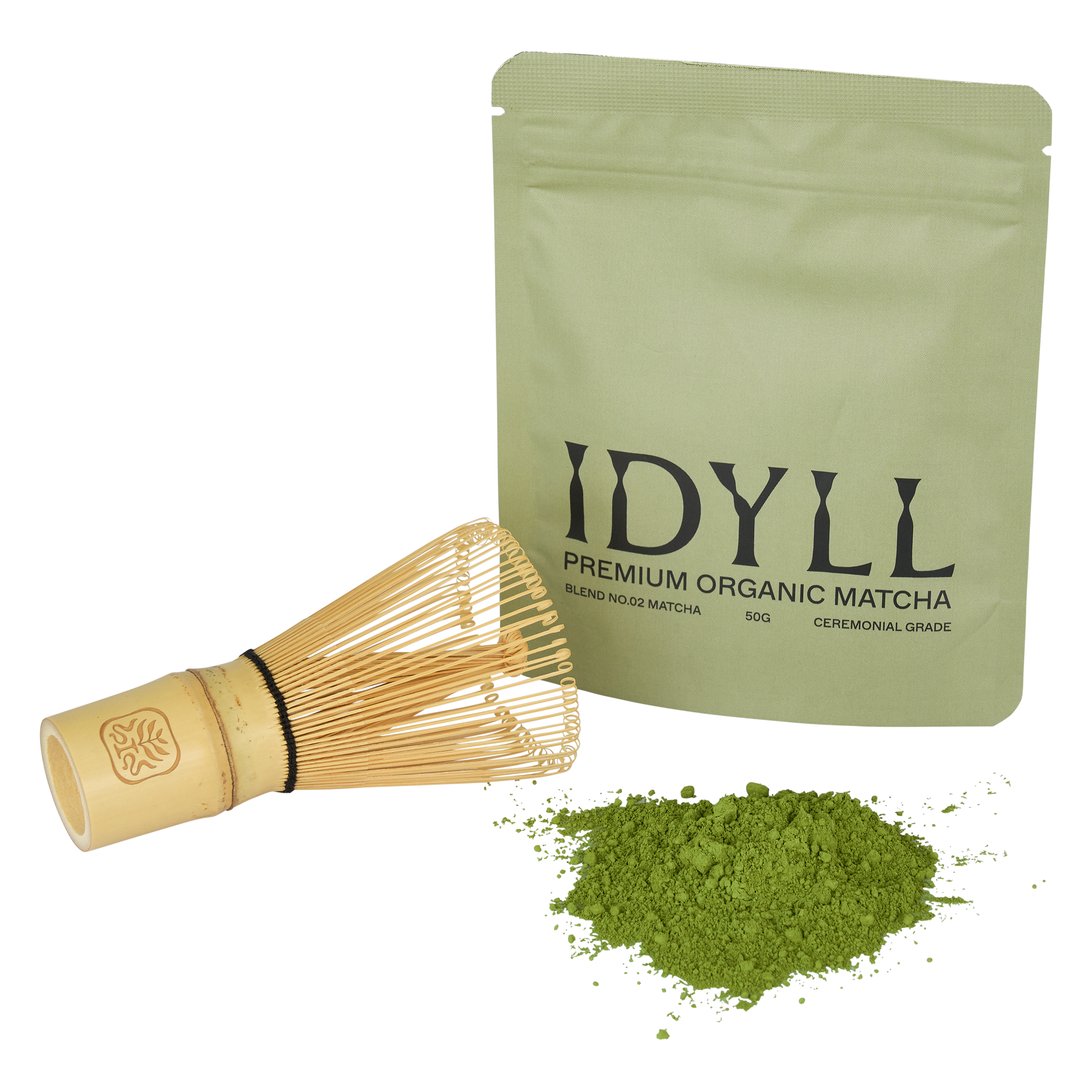 Organic ceremonial-grade matcha gift set including matcha pouch & chasen whisk