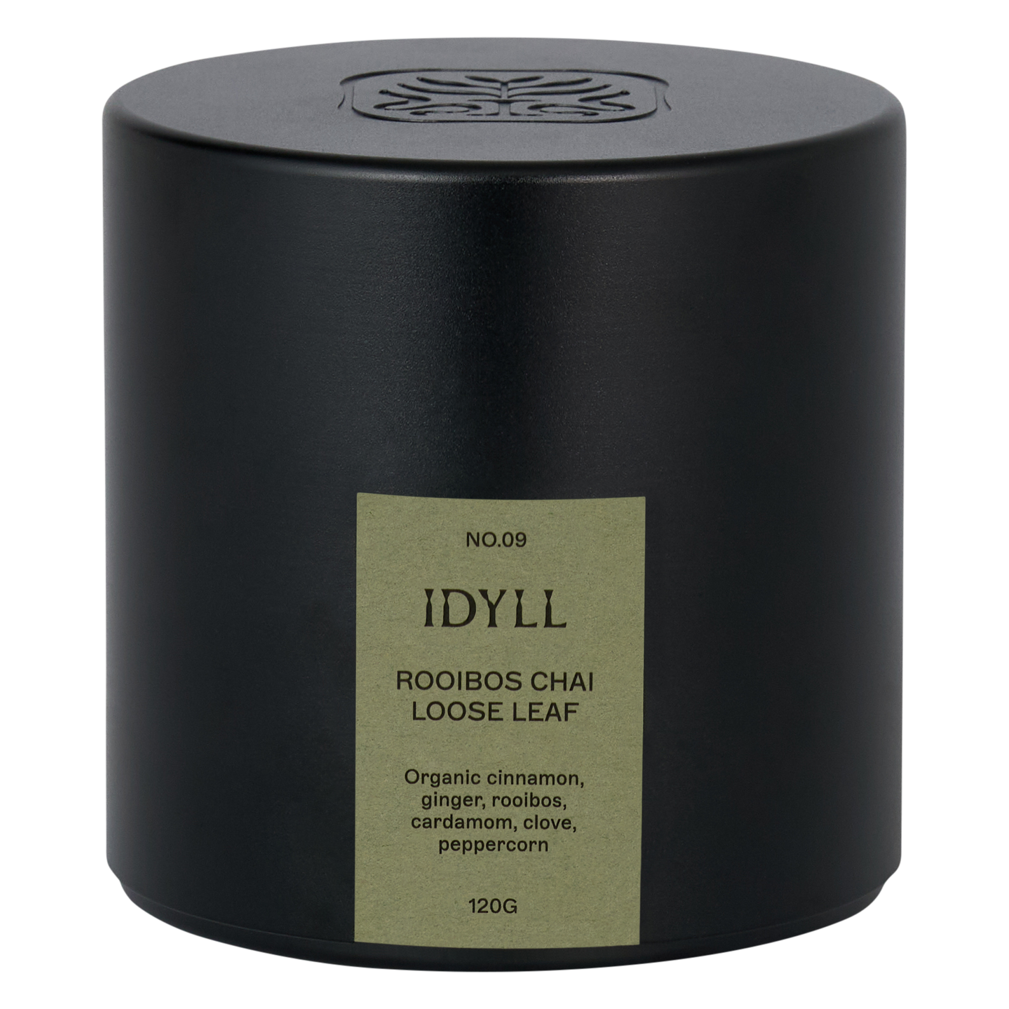 Organic loose leaf rooibos chai in black aluminium capsule by Idyll